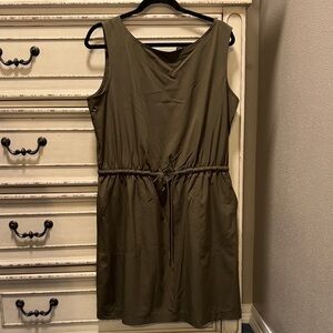 Calvin Klein Olive Green Sleeveless Drawstring Midi Dress